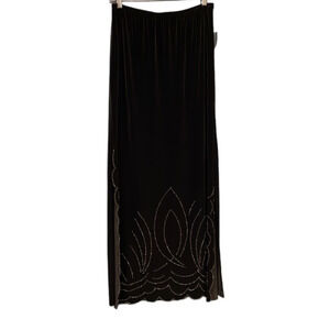 Vintage NWT JR Nites  Black Velour Maxi Skirt with Beaded Embellishments Size 12